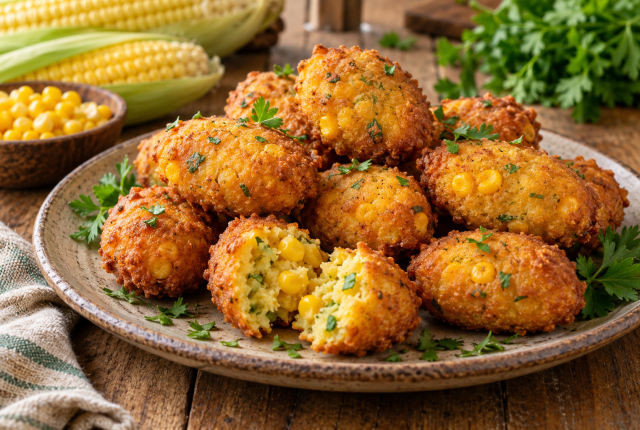 Bolinho caipira de fubá com milho servido pronto