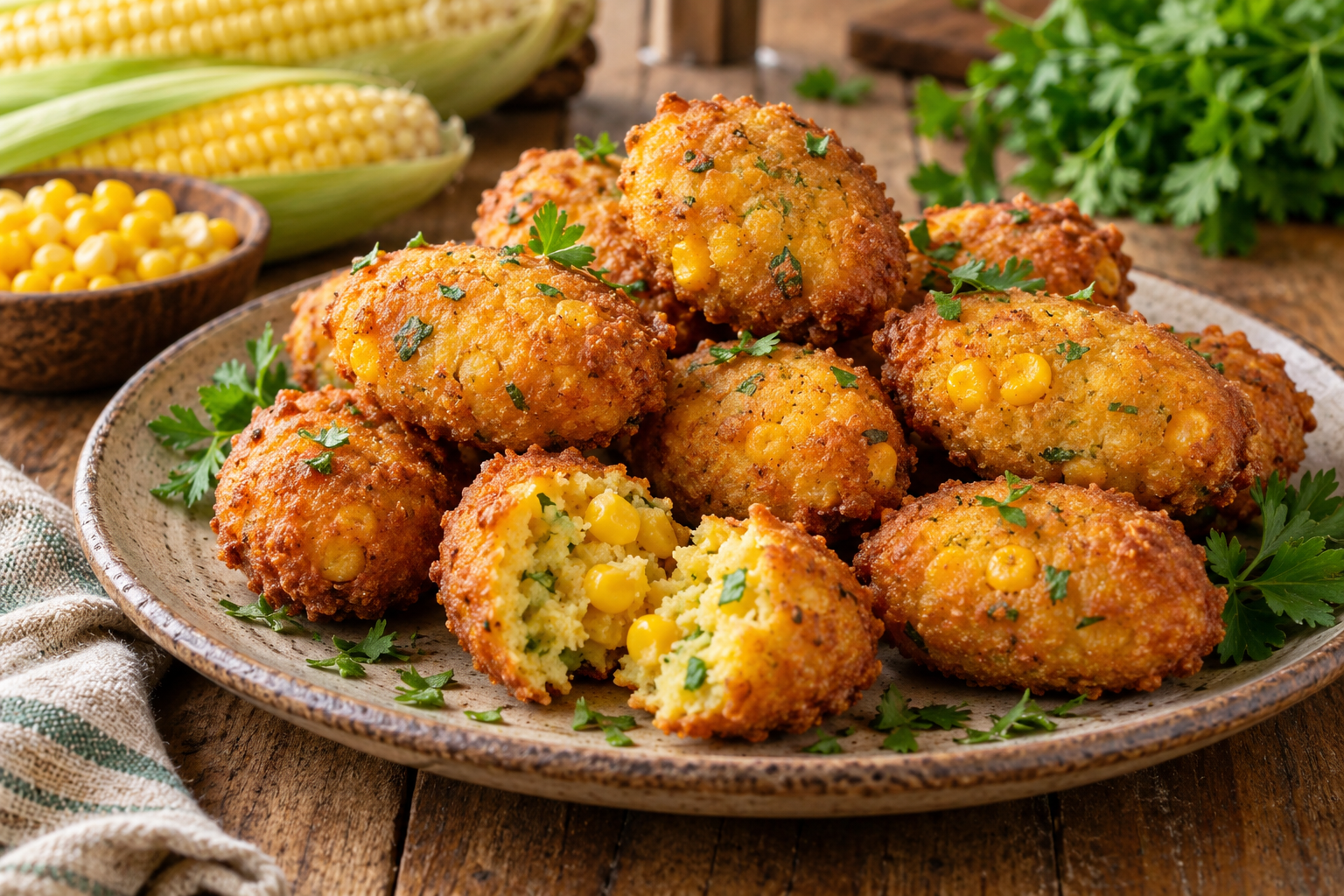 Bolinho caipira de fubá com milho servido pronto