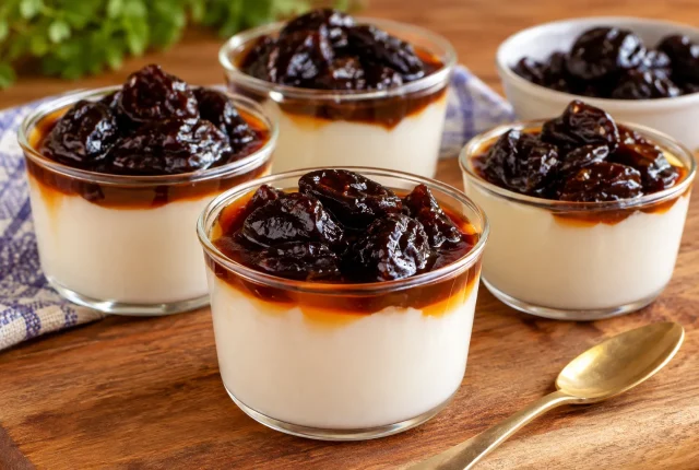 Foto ilustrativa de Manjar de Copinho Gourmet com Calda de Ameixa | Receita Facil em 20 Minutos