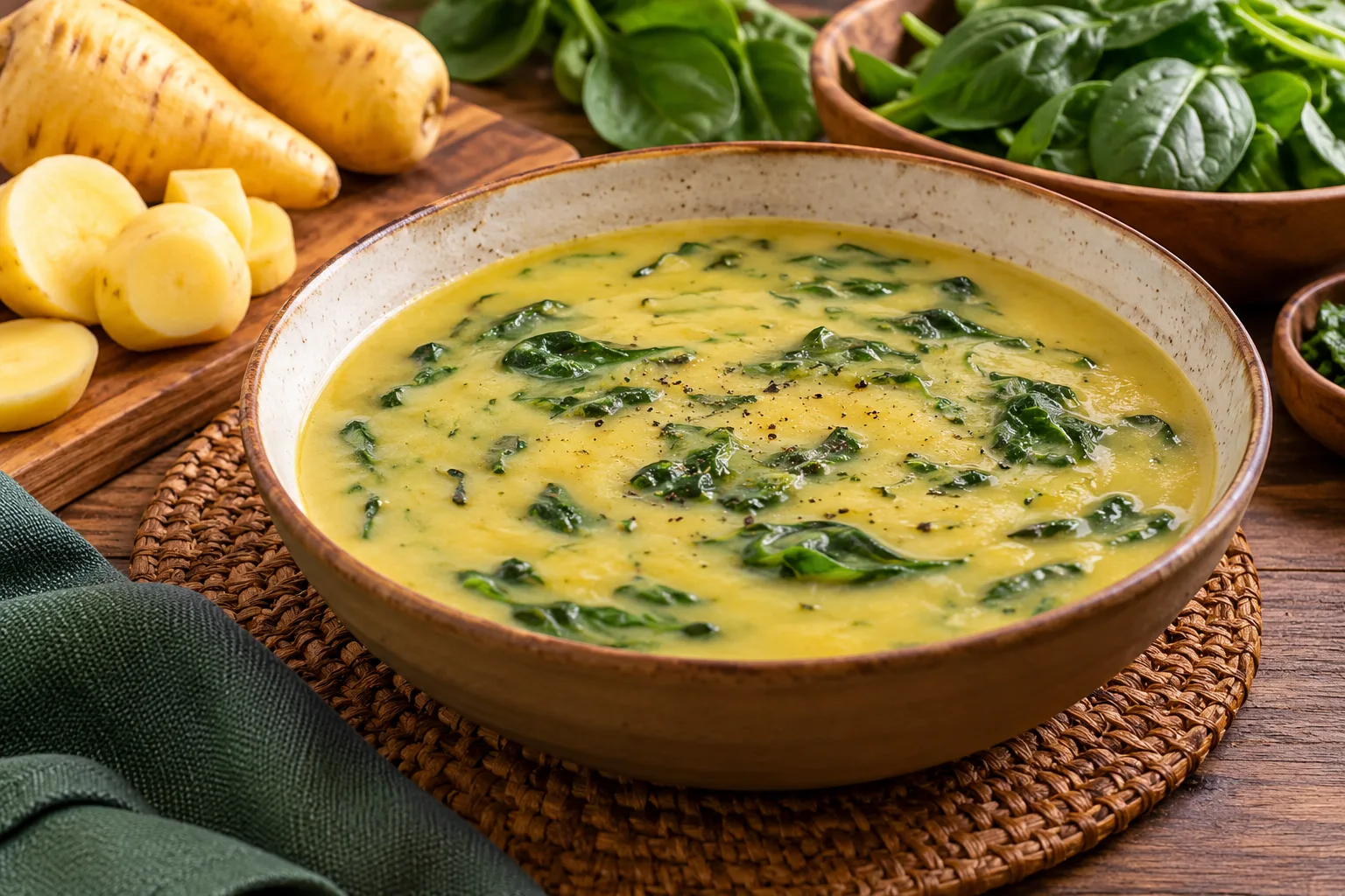Foto ilustrativa de Sopa Creme de Mandioquinha com Espinafre