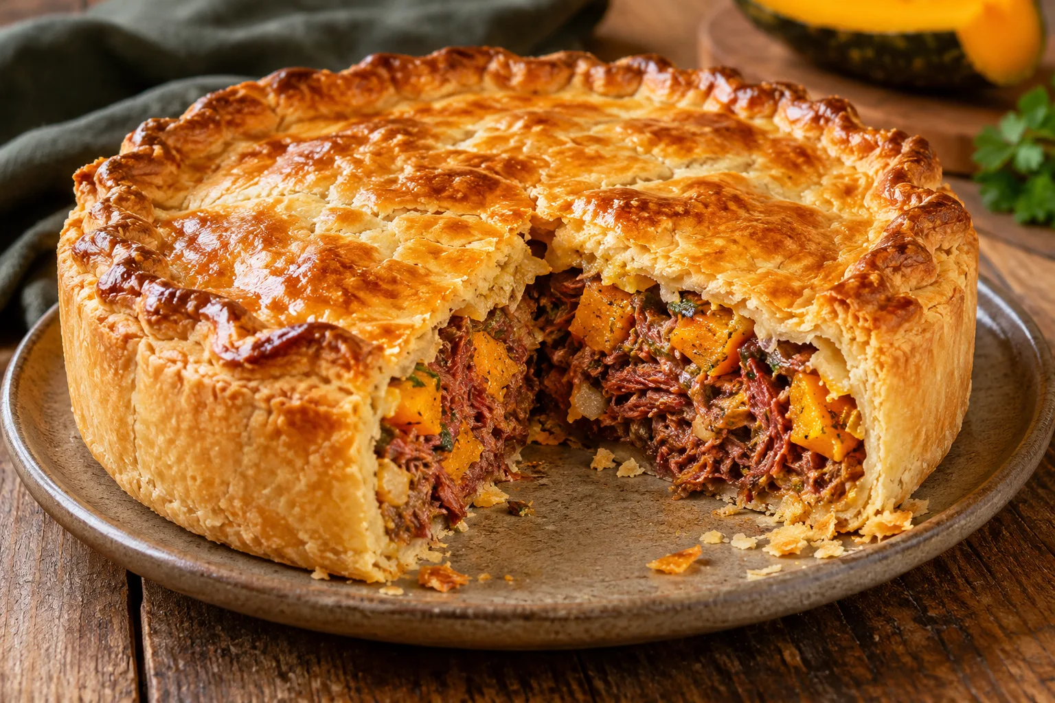 Foto ilustrativa de Descubra o Delicioso Mundo do Empadão: Carne Seca e Abóbora