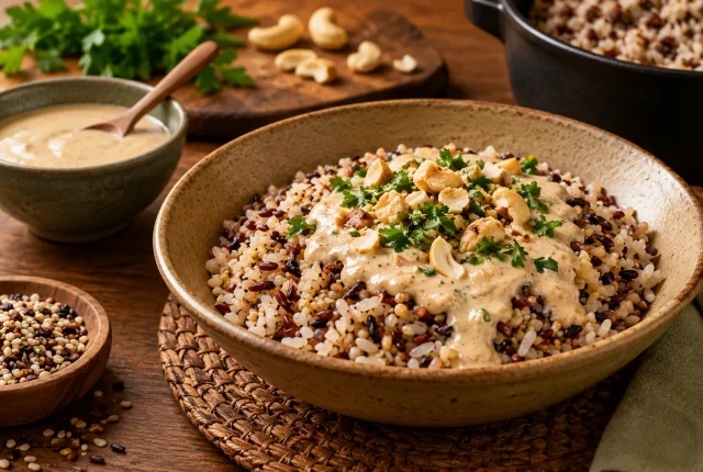 Foto ilustrativa de Arroz sete grãos com creme de castanha