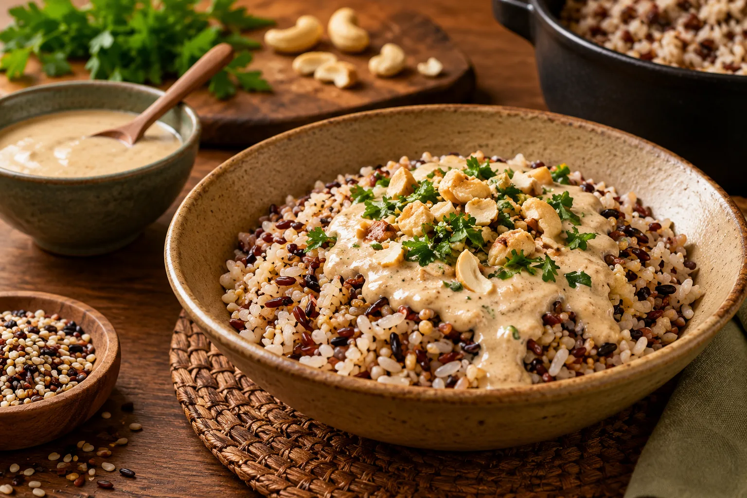 Foto ilustrativa de Arroz sete grãos com creme de castanha