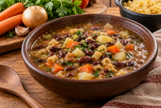 Foto ilustrativa de Sopa de Feijão com Macarrão e Legumes