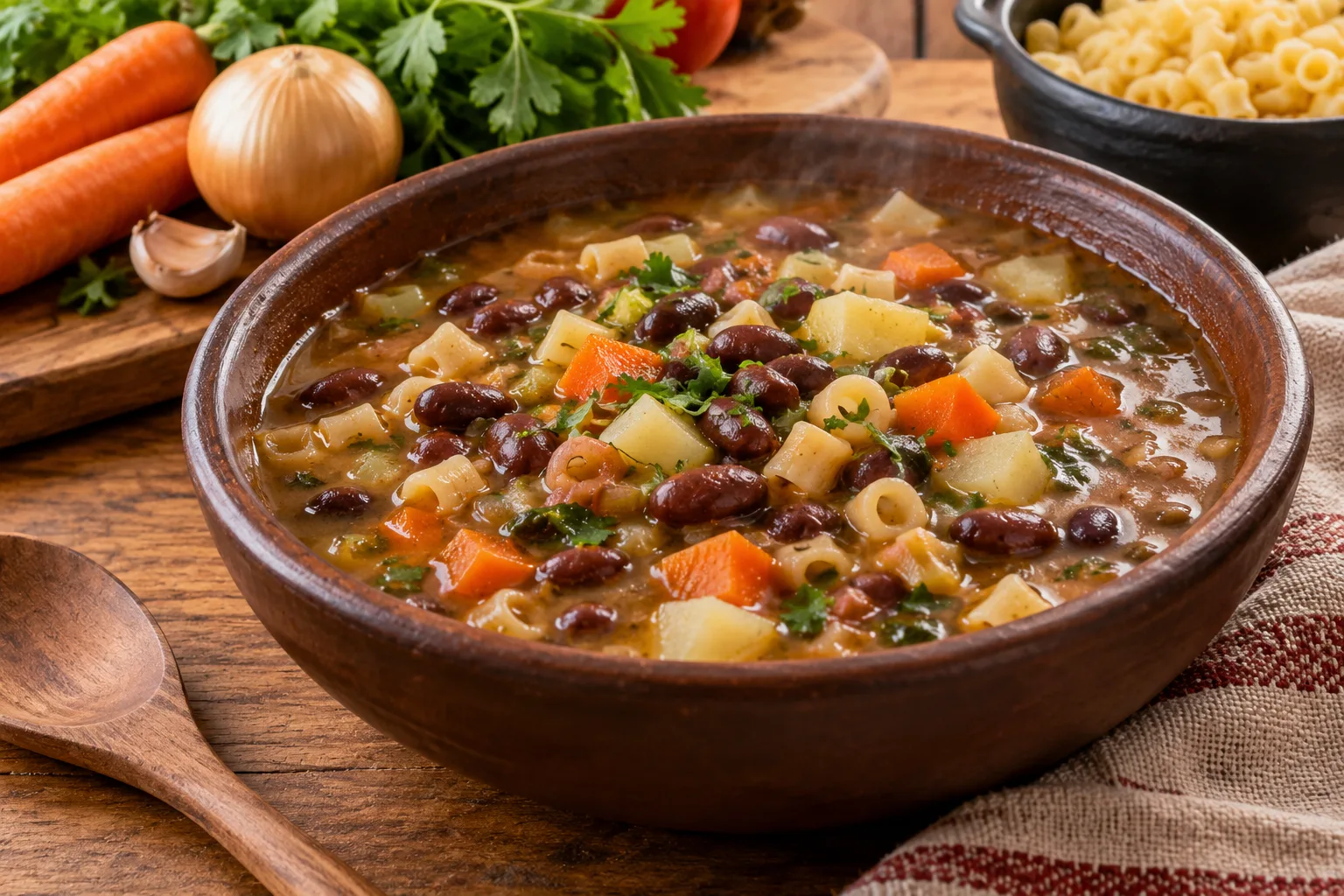 Foto ilustrativa de Sopa de Feijão com Macarrão e Legumes
