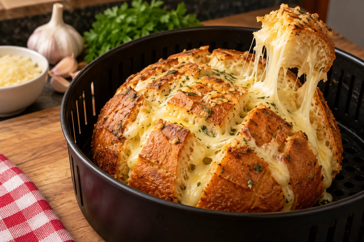 Foto ilustrativa de Pão na air fryer recheado de queijo