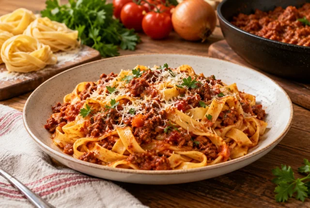 Foto ilustrativa de Como fazer Macarrão Caseiro com Molho Bolonhesa