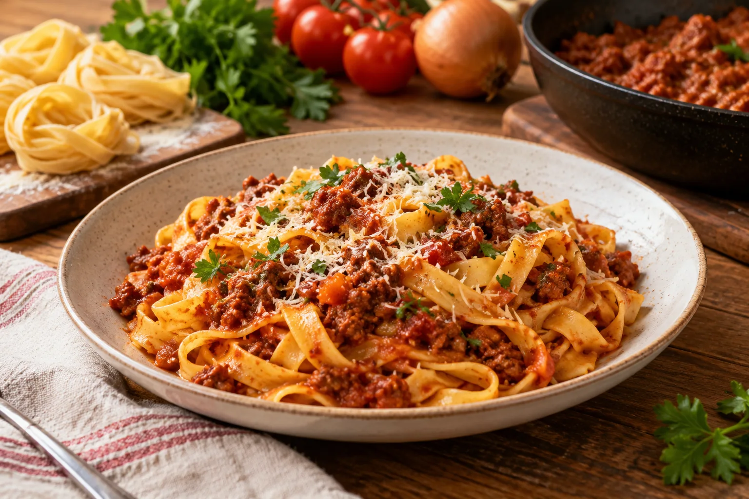 Foto ilustrativa de Como fazer Macarrão Caseiro com Molho Bolonhesa