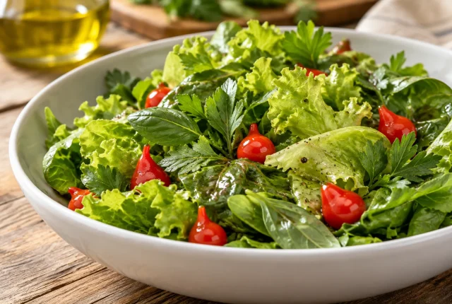 Foto ilustrativa de Salada de Ervas Frescas e Pimenta Biquinho