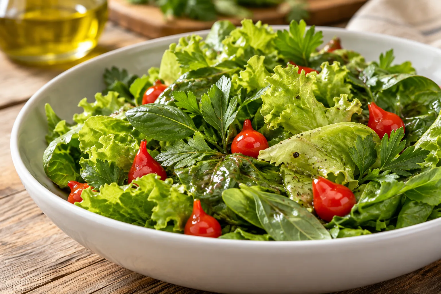 Foto ilustrativa de Salada de Ervas Frescas e Pimenta Biquinho